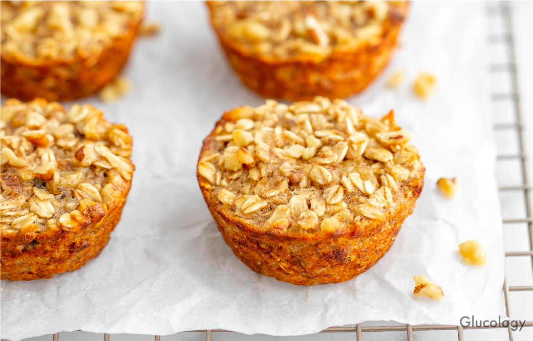 Baked Banana, Nut and Oatmeal Muffins - Diabetes friendly recipe