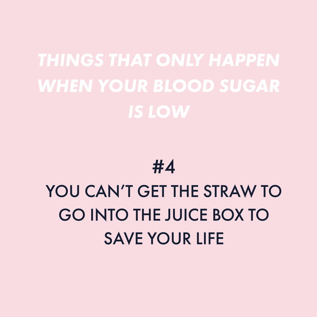 Person with diabetes struggling to insert a straw into a juice box during a low blood sugar episode.