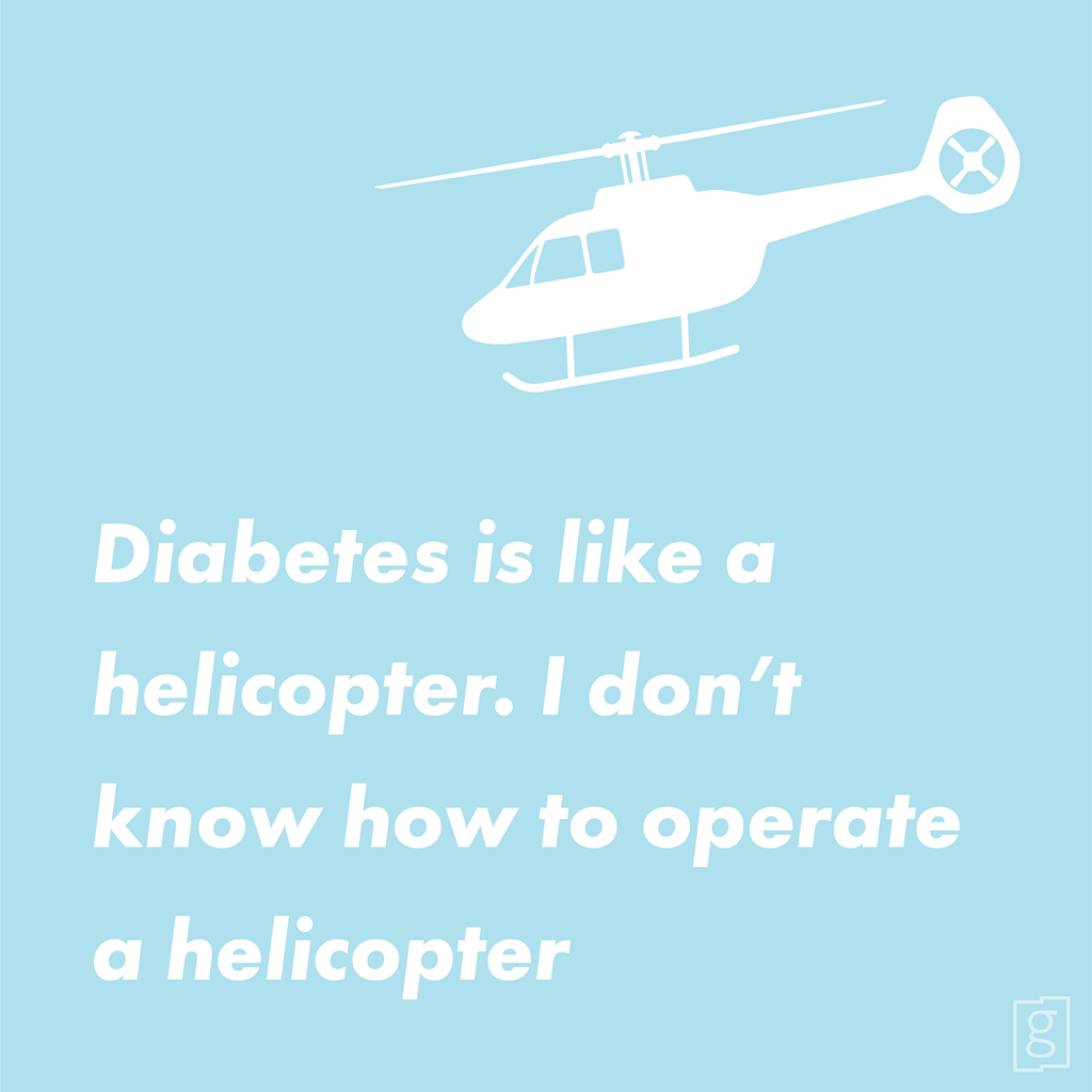 A funny diabetes meme comparing diabetes management to flying a helicopter.
