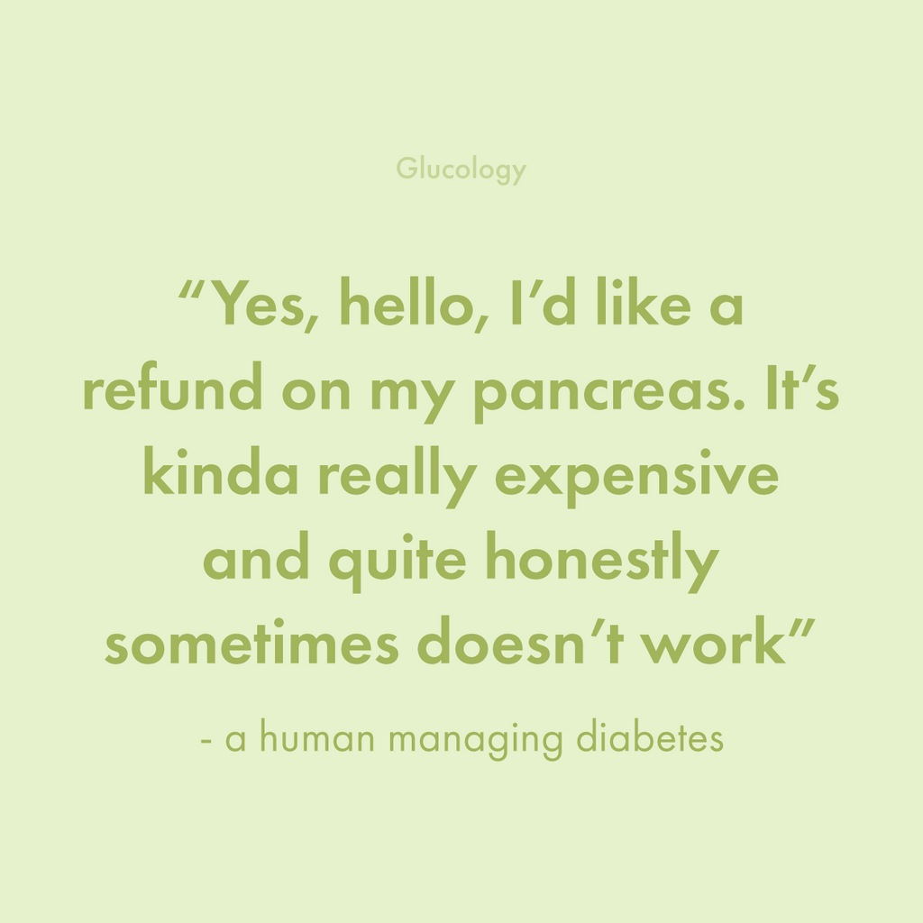 A humorous meme about requesting a refund on a broken pancreas, highlighting the frustrations of living with diabetes.
