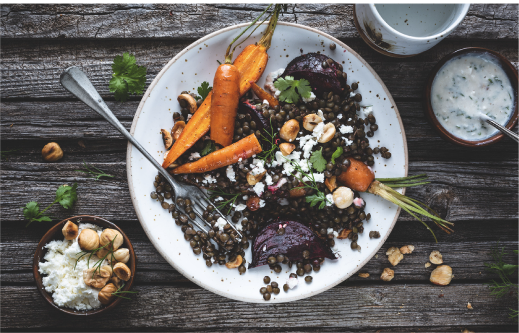 Lentil, Feta and Honey roast carrot salad