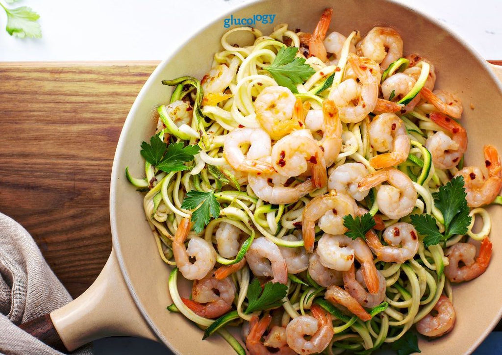 Lemon Garlic Shrimp with Zucchini Noodles | Low Carbs Recipes | Type 1 Diabetes | Type 2 Diabetes | Glucology