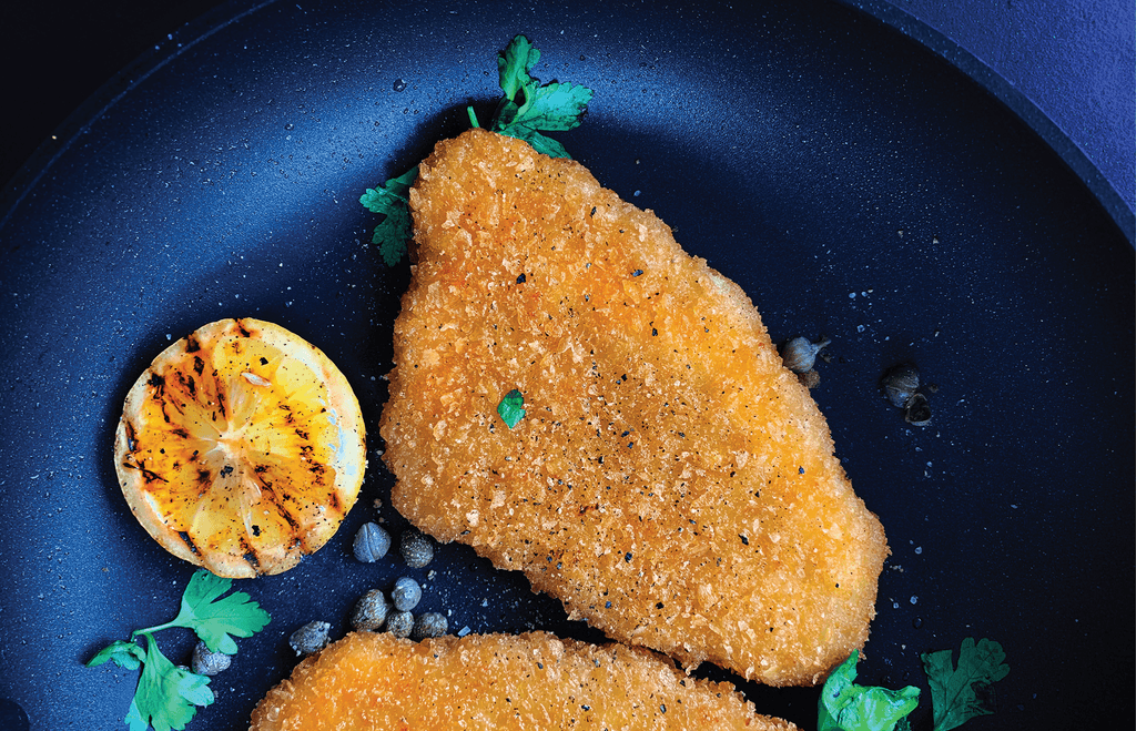 Chicken Schnitzel with White Bean Mash and Steamed Greens | Diabetes recipes