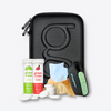Glucology Diabetes Travel Case, Pocket Needle Sharps Bins, Fast Acting Glucochews (Lime & Raspberry), and Alcohol Free Finger Wipes for diabetic travel essentials.